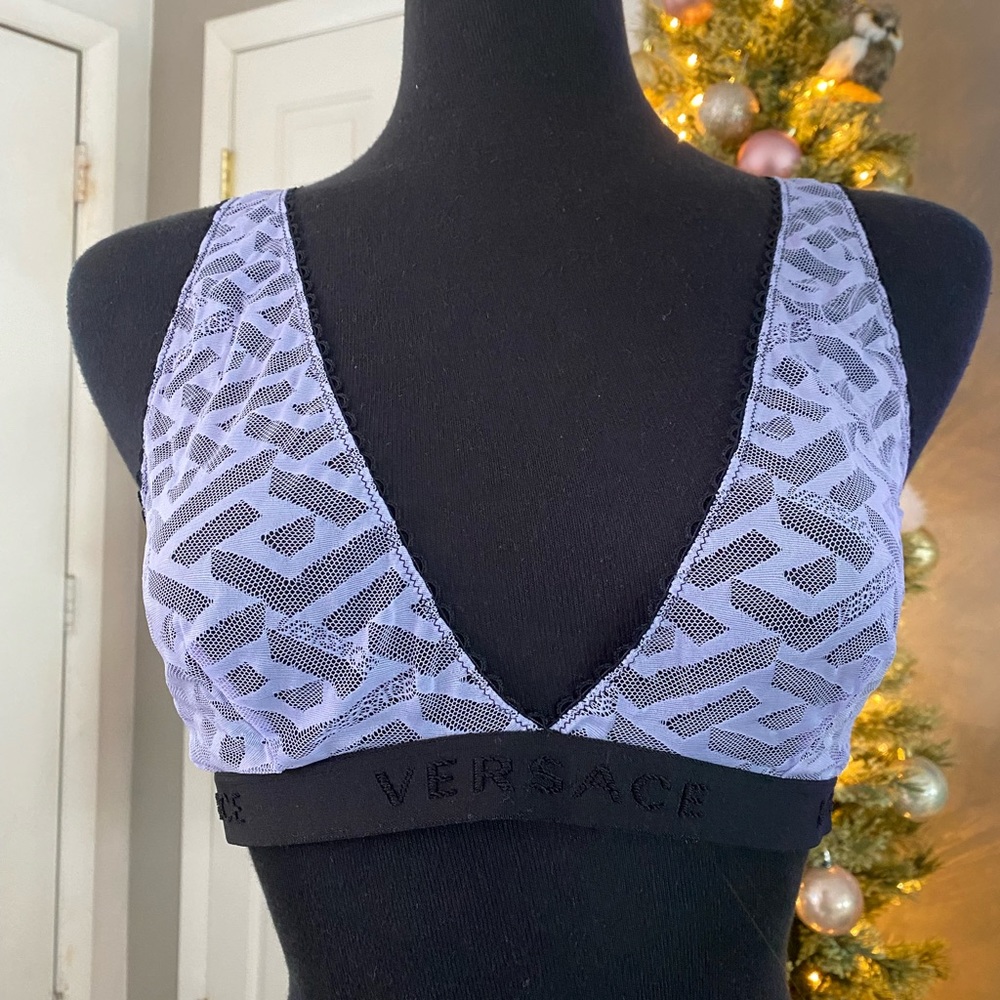 Versace Lilac Greca Signature Print Tulle Bralette